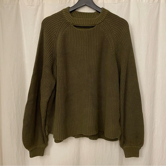 Pact Organic Cotton Peek-A-Boo Crewneck Sweater in Army Green - Picture 2 of 5